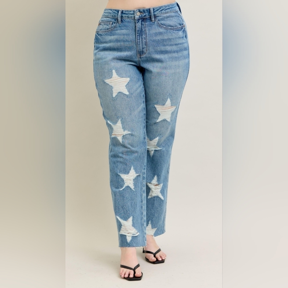 Judy Blue HR Rigid Magic 90's Straight Fit Jeans Star Americana Various Retail - Picture 4 of 16